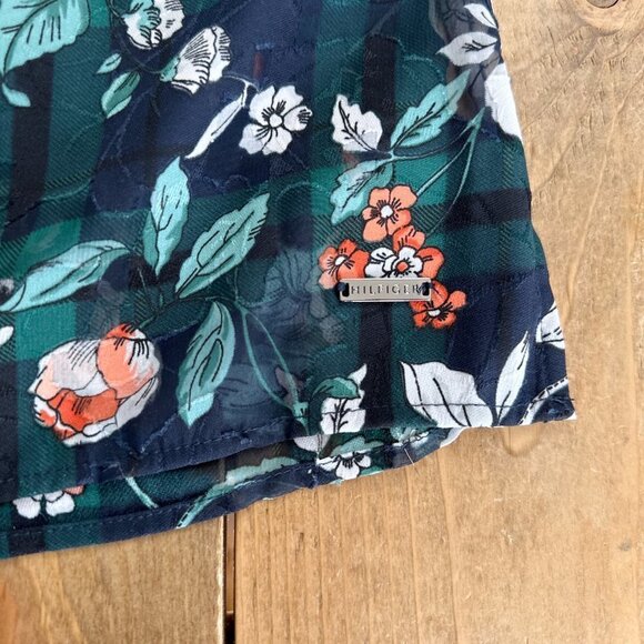 Tommy Hilfiger Blue Floral Flowy Sheer Chiffon Tunic‎ Blouse Sz M - Picture 4 of 7